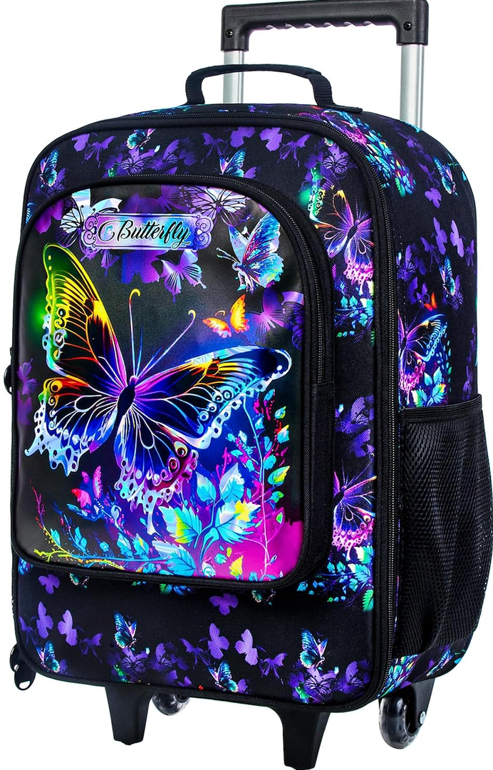 TXHVO Kids Suitcase for Girls, Carry on Luggage With Wheels, Butterfly Suitcases for Kid Toddler Children (Black)