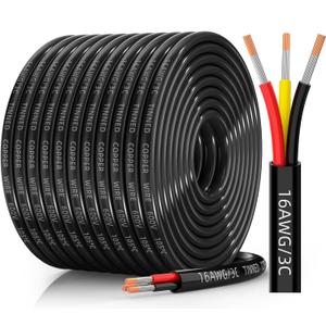 CONEPY 16 Gauge Wire 3 Conductor Electrical Wire, 16 AWG Tinned Copper Stranded PVC Cable, IP68 Waterproof/Flexible/Low Voltage Cord for Automotive, Marine, Solar, LED Lighting (100FT)