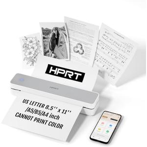 HPRT Portable Thermal Printer for Travel, Inkless Printer Support 8.5" X 11" US Letter & A4 A5, Bluetooth Wireless Printer Compatible with iOS, Android, Laptop for Car, Office, Outdoor, School, White