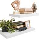 White 24 Inch Rustic Floating Shelves for Wall, Wooden 12 Inch Deep Floating Shelves Set of 2, Wall Shelves for Bathroom over Toilet, Live Edge Display Shelf with Invisible Brackets for Home Decor