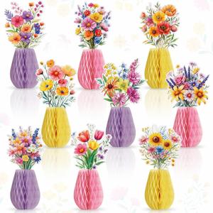 9 Pcs Wildflower Honeycomb Table Centerpieces Wildflower Birthday Party Decorations Spring Floral Table Centerpieces Paper Honeycomb Decor for Birthday Baby Shower Supplies Office