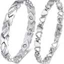 2PCS Magnetic Bracelets for Women Adjustable Titanium Steel Magnetic Bracelet with Strength Magnets Sizing Tool (Crystal & Love)