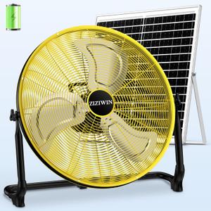 20'' Large Solar Fan, Battery Operated Camping Fan for Outside, Portable Rechargeable Cordless Floor Fan, 360° Tilt, USB Output, Wireless, for Home Garage Outdoor Patio Gazebo Greenhouse RV