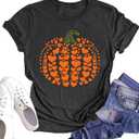 Halloween Pumpkin Shirt Women Leopard Graphic Tees Short Sleeve Fall T-Shirt Thanksgiving Gift Tops (Small, Gray)