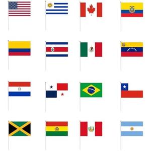 Pack of 4, YOFANUP 16 Countries Small Flags, Handheld Stick Flags, Great for Copa America Party Decorations in Pub, Club, School, Restaurant