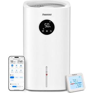 Powerscale CD600 6L Smart Evaporative Humidifier, Separate Humidity Sensor
700 mL/h for up to 700 sq ft, top-fill tank, elevated wick, 60-minute Filter Dry, Electrolysis Self-Clean, Wi-Fi app control