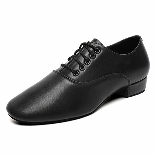 Men's Ballroom Dance Shoes Black Leather Sole Tango Salsa Latin Character Shoe (9.5 / Black)