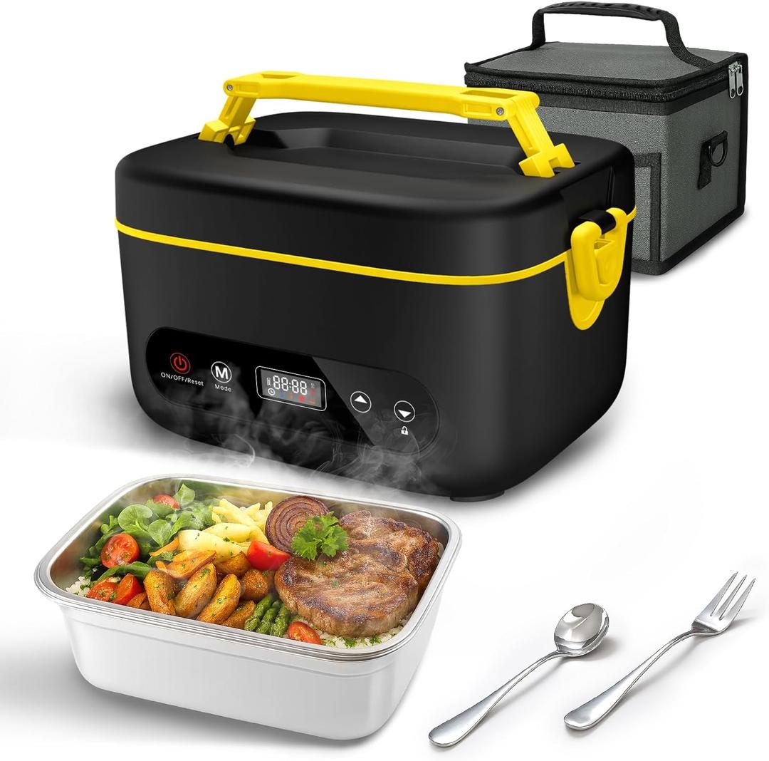Cordless Electric Lunch Box for Adults,24000mAh Heated Lunch Box Battery Powered with Automatic Heating,1.2L Cups Portable Food Warmer with Insulated Carry Bag& Utensils