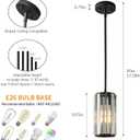 Black Pendant Lighting Modern Pendant Light Mini Crystal Chandeliers Adjustable Pendant Light Fixture for Kitchen Island Dinning Room Corridor Bedroom(Black 3-Pack), Round-3-Pack