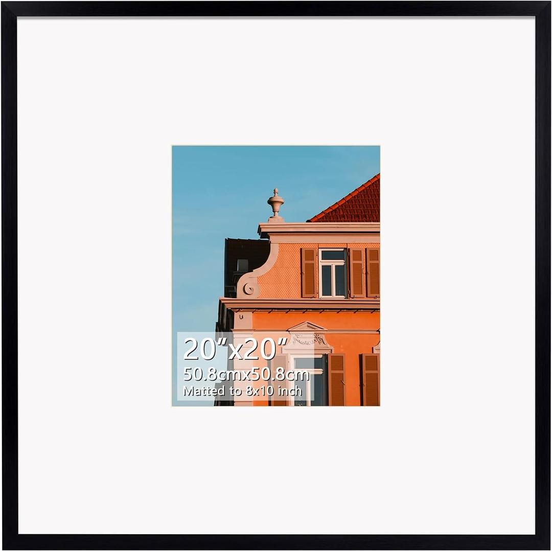 Rempry 20x20 Floating Picture Frame, Display Pictures 8x10 with Mat or 20x20 Without Mat, Signature Picture Frame - Streamline Collection, Black, 1 Pack