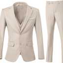 Men's 3 Piece Slim Fit Suit Set, Two Button Blazer Solid Jacket Vest Pants Wedding Business Suit (Light Champagne)