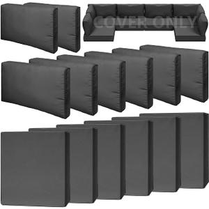 14 Piece Outdoor Patio Waterproof Cushion Covers, Fits 6-Seat Wicker Rattan Sectional Couch Chair Furniture Cover Replacement Set - Fade-Resistant Patio Cushion Covers with Zipper, 27*27*4 in