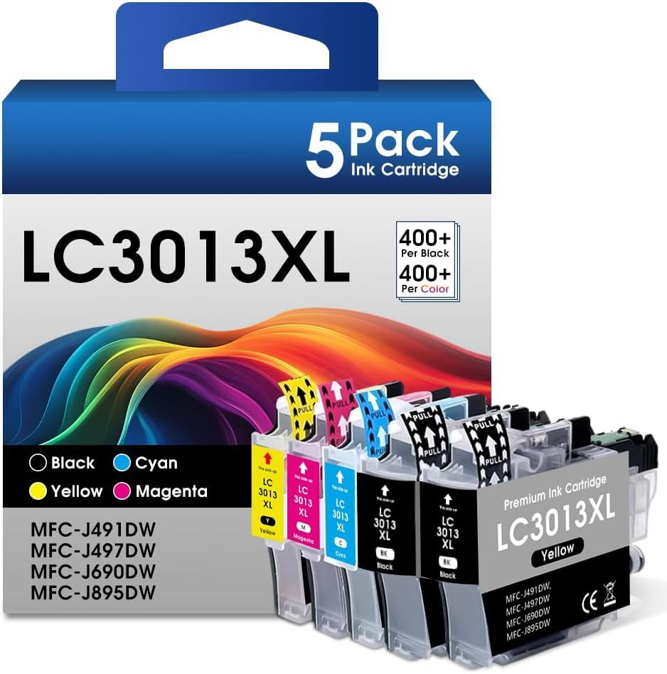 LC3013XL Ink Cartridges Replacement for Brother LC3013 XL LC3011 LC3013BK Printer Ink Work for Brothers MFC-J497DW MFC-J491DW MFC-J895DW MFC-J690DW (BK/C/M/Y, 5Pack)