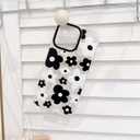 NITITOP Compatible with iPhone 15 Pro Max Case Cute Clear for Women Girls Black Flower Floral Pattern Ultra Slim with Bumper Protector Soft TPU Anti-Yellow Protective Phone Cover - Black