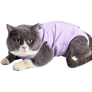 Cat Surgery Recovery Suit Cat Onesie for Cats After Surgery Spay Surgical Abdominal Wound Skin Diseases E-Collar Alternative Wear (Purple-L)