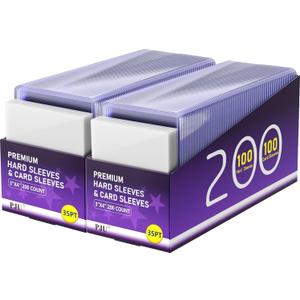 400 Card Sleeves Hard Plastic, Premium Baseball Card Sleeves, 3" x 4" Trading Cards Holder, Sports Football Game Cards Protectors Top Cases (200 Hard Sleeve + 200 Soft Sleeve)