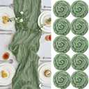 IVAPUPU 10 Pcs Cheesecloth Table Runner - 10ft Sage Green Boho Gauze Cheese Cloth Table Runners for Baby Shower Decoration Wedding Party Summer Garden Farmhouse