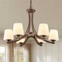 6-Light Oil Rubbed Bronze Farmhouse Chandelier Pendant Light Fixture with Frosted Glass, Matte Brown Rustic Ceiling Lighting Vintage Hanging Lamp for Dining Room Kitchen Island ,Height Adjustable