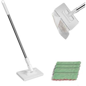 2025 Mop with Pressure Clamping System, with Pressure Clamping System, for Hardwood, Laminate, Tile Floor Cleaning, Stainless Steel Telescopic Handle - 4 Reusable Flat Mop Refills (1pc)