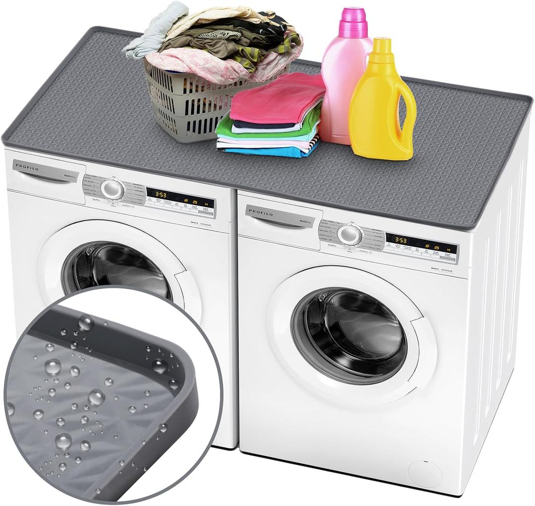 51.2" x 25.6" Washer and Dryer Covers - Silicone Top Protector Mat, Non-slip, Waterproof, Washable Countertop Cover for Home, Kitchen, Laundry Room, Gray