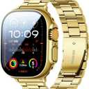 Compatible with Apple Watch Band 49mm 46mm 44mm 45mm 42mm 40mm 38mm 41mm, Stainless Steel iWatch Bands with 2 Pack Tempered Glass Case for Series 11/10/9/Ultra 3 2/8/7/6/5/4/3/2/1/SE for Men (Gold)