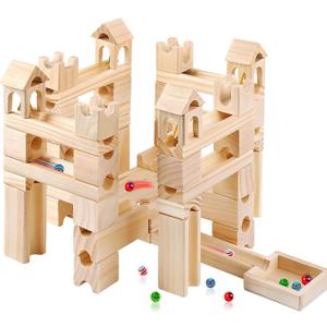 Wooden Marble Run for Kids Ages 4-8  80 Pieces Marble Rush Track Maze Construction Toy, STEM Building Blocks, Educational Gift for Boys & Girls