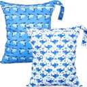 Shappy 2 Pcs Large Travel Laundry Bag Washable Waterproof Wet Dry Large Dirty Clothes Bag Bathing Workout (Shark)