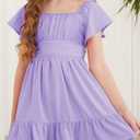 DOKOTOO KIDS Girls Elegant Ruffle Short Sleeve Back Tie Dresses 6-13 Years Old (Purple, XXL)