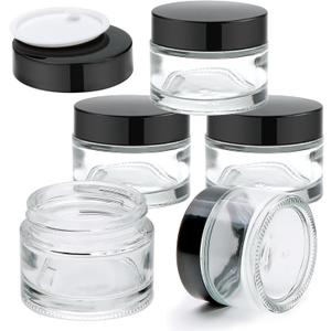 Glass Jars With Lids 2 oz 5 Pack - Clear Small Jar With Black Lids, Travel Containers With Inner Liners, Upgraded Mouth Design