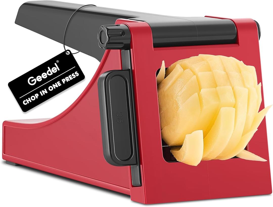 French Fry Cutter, Geedel Professional Potato Cutter for French Fries, Potato Slicer French Fry Maker for Carrot, Cucumber, Onion, Zucchini and more (Red) French Fry Cutter, Geedel Professional Potato Cutter for French Fries, Potato Slicer French Fry Maker for Carrot, Cucumber, Onion, Zucchini and more (Red)