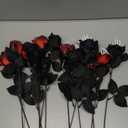 12 Pcs Halloween Artificial Roses Bouquet Long Stem Faux Red and Black Roses Bundles Fake Flowers with Skeleton Spider Halloween Floral Picks for Vase Arrangements Table Decorations