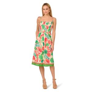 Adrianna Papell Day Women's Smocked Printed Placement Dress, Ivory Multi, 12