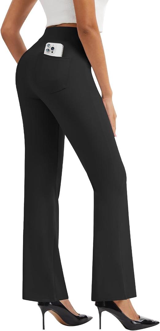 AVAMO Womens Dress Pants Straight Leg High Waisted Pull On Stretchy Work Pants Business Casual Slacks Office with Pockets (Black, XXL)