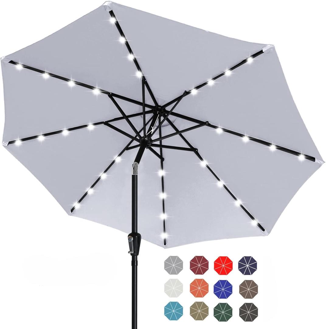 ABCCANOPY Durable Solar Led Patio Umbrellas with 32LED Lights 11FT (Light Gray)