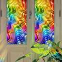 Colorful Wavy Stained Glass Window Film Window Privacy Film Stained Decals Static Cling Sun Blocking Decor for Home Office Windows Doors Glass Partitions 17.7x39.3 inch