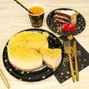Disposable Party Dinnerware Set &Disposable Birthday Party Dinnerware Paper Plates Napkins Cups, Gold Plastic Forks Knives Spoons (Black/Gold)