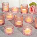 24 Pcs Glass Votive Candle Holders Assorted Ribbed Pink Tea Light Holders Bulk for Weddings, Baby Showers, Parties, Home Dcor, and Table Centerpieces, Pink