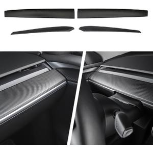 BMZX for Tesla Model Y/3 Dashboard Cover Fit for Model 3 2021-2023 and Model Y 2020-2025 (Not for Refresh Juniper) Carbon Fibber Pattern and Interior Front Door Trim Wrap Accessories Protector Covers (Black)