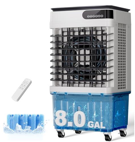 Uthfy Swamp Cooler, 2500 CFM Evaporative Air Cooler with 8.0 Gal Water Tank, 120° Oscillation, 3 Modes, 12 H Timer, Remote, 4 Ice Packs, Portable Air Conditioner for Indoor（36 Inch）
