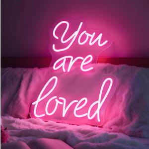 You are Loved Neon Sign, Heartwarming Quote Light Up Sign for Home Bedroom Living Room Anniversary Valentine Day Encouragement Gift Wall Table Decor, USB Powered Decorative Light 14.2 x 10.6 In