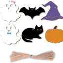 Halloween Basket Tags for Kids Custom Name tagWooden Boon Gift Tags with Ropes for Hanging Ornaments Decorations (Suite, 6)