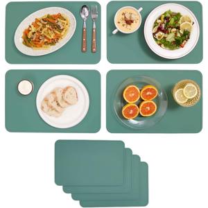 JUNO Silicone Placemat Set of 4 for Adults, Baby, Toddlers, Kids. Modern Design, Easy to Clean, Waterproof, Washable, Stain & Heat Resistant, Non-Slip, Food-Grade, 3mm Extra Thick (Khaki Green)