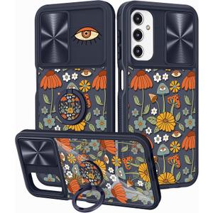 for Samsung Galaxy A14 5G Case, Cute Stylish Designer Galaxy A14 5G Phone Cases with Slide Camera Cover + Ring Holder,Mushroom Eyes Slim Protective Shockproof Hard Clear Cases for A14 5G