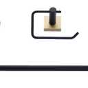 SENTO VINTO Bathroom Accessories Set, Heavy Duty Metal Bath Hardware Set Wall Mounted, Includes Robe Hook, Standard Toilet Paper Holder, Towel Ring, 24” Towel Bar (4-Piece, Matte Black+Satin Brass)