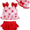 Mioglrie Baby Infant Swimsuit Girl Toddler Bathing Suit Girl Summer Beach Bikini Tankini Swimwear Hat 2t-5t
