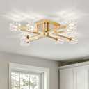 XINGQI Gold Modern Sputnik Chandelier Farmhouse Ceiling 8 Lights Industry Semi Flush Mount Ceiling Light Fixture, Mid Century for Dining Room, Farmhouse Kitchen, Bedroom, Office