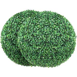 VEVOR 2 Pcs 20 Artificial Plant Topiary Ball, Faux Boxwood Balls with 2 LED Light String, All-Year Green Faux Plant Decorative Balls for Backyard, Balcony,Garden, Wedding and Home Dcor (1ft 8in)