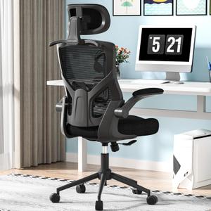 Ergonomic Office Chair, High Back Mesh Desk Chair with Thick Molded Foam Cushion, Coat Hanger, Adjustable Headrest, Lumbar Support, Tilt & Lock Function - Task Chair (All Black)