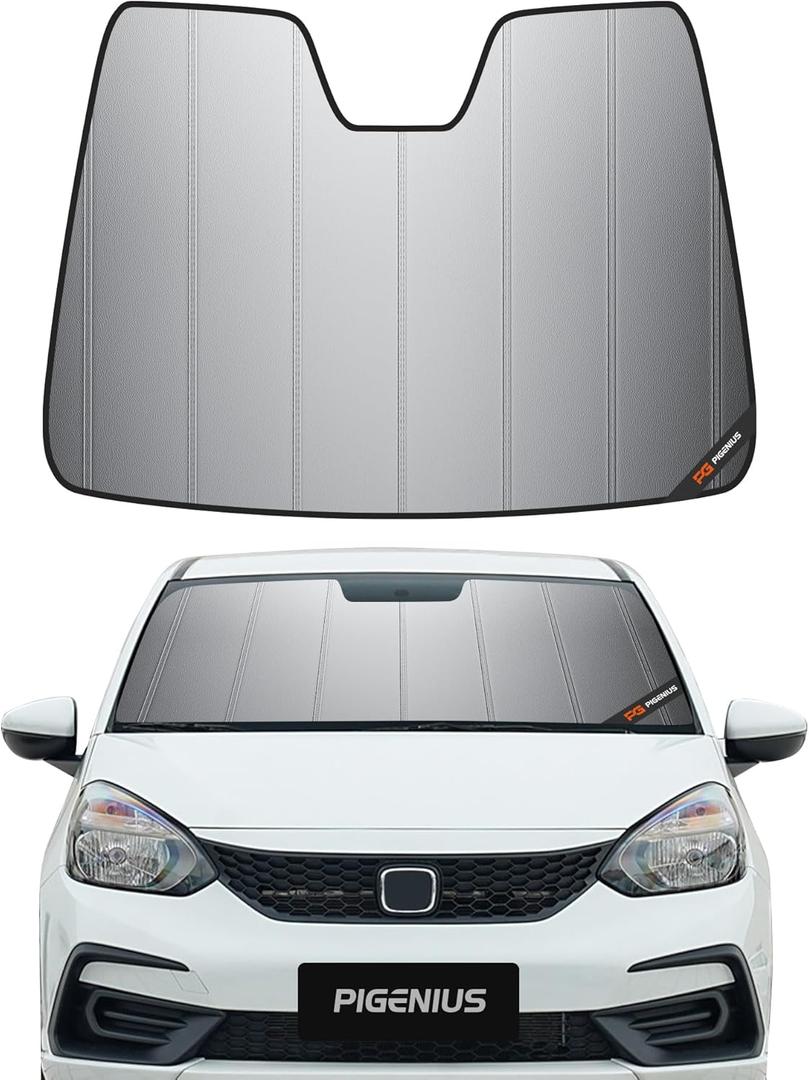 Pigenius Windshield Sunshade for Honda Fit 2015-2020 (Gen 3 / GK5) Hatchback, Premium Grey Leather Finish