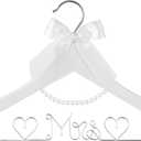 Bridal Dress Hanger Solid Wood Dress Hangers Mrs Letter Hanger Wedding Gift (Silver White Hangers and Pearls)